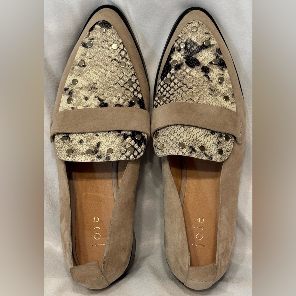 Joie Women’s Taron Tan Suede and Snake Print Combo Loafer Size 8.5 / 38.5 - Picture 11 of 14